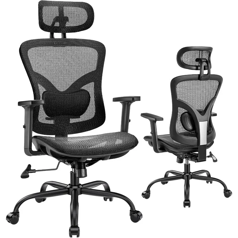 Mesh Office Chair: Mesh Computer Desk Chair with Adjustable Lumbar Support, 2D Headrest&2D Armrest, Ergonomic Gaming