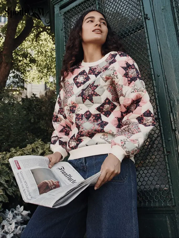 

Женская Стеганая Толстовка с длинным рукавом и круглым вырезом