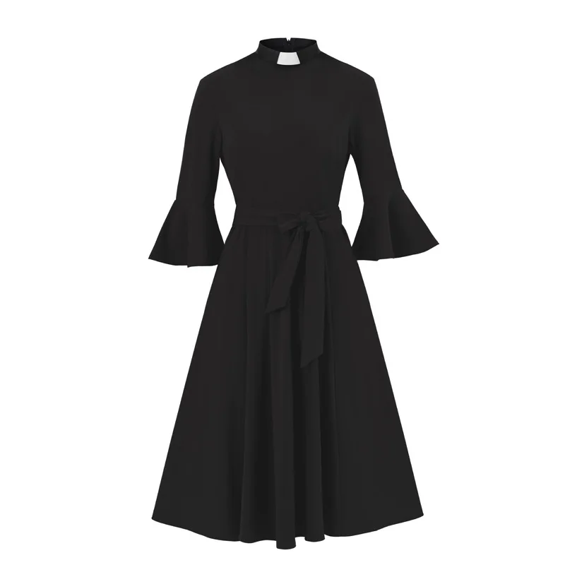 Catholic Clergy Dress for Women Church Pastor Lady Dress Black Clergy Dress