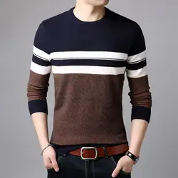 Suéter de cuello redondo informal coreano, Top de punto de manga larga versátil, Patchwork de rayas sólidas, hilo de rosca, otoño e invierno, nuevo