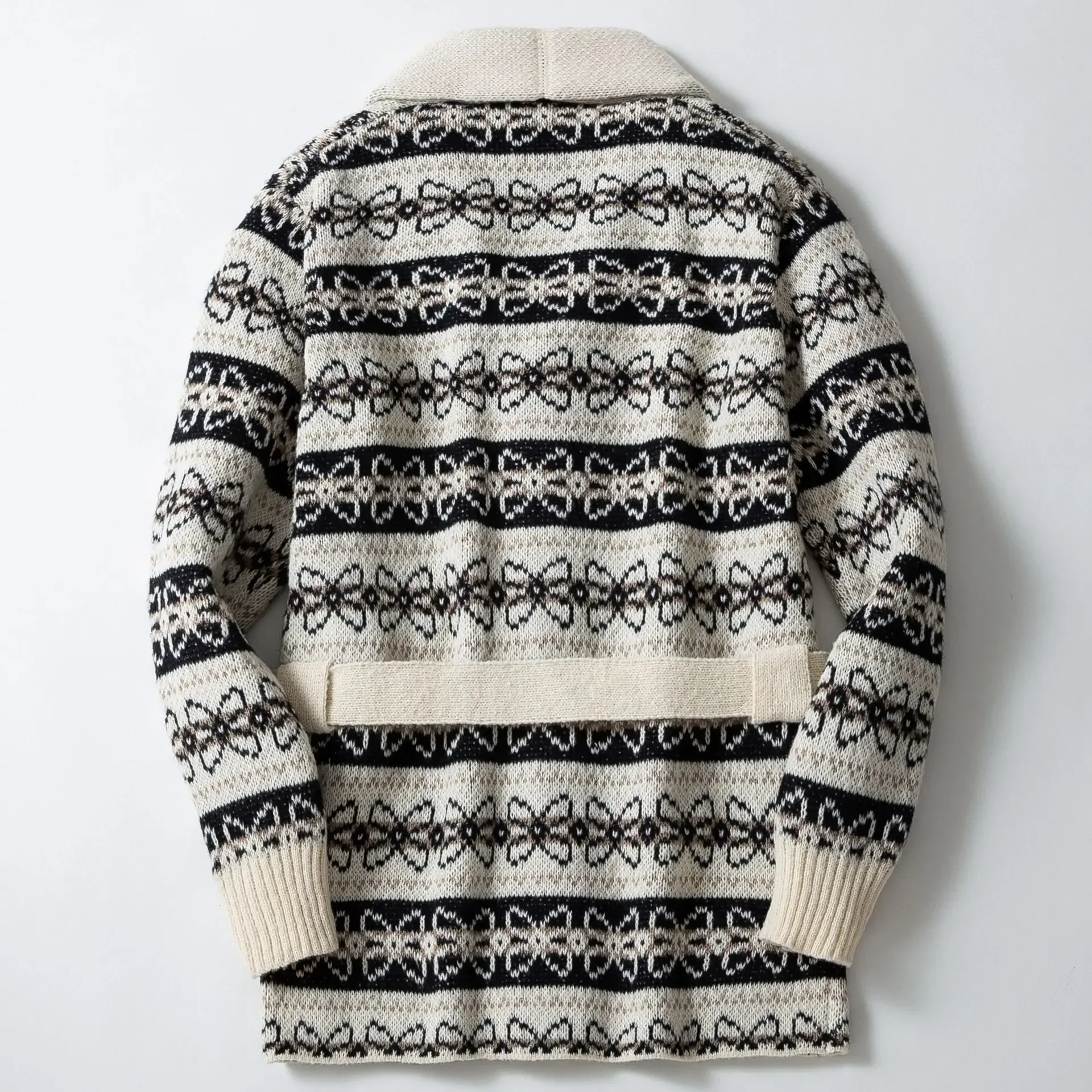 남성 카디건 중간 길이 코트 오픈 스티치 스웨터 턴 다운 칼라 싱글 브레스트 레이스 업 벨트 니트 두꺼운 코트 가을 겨울