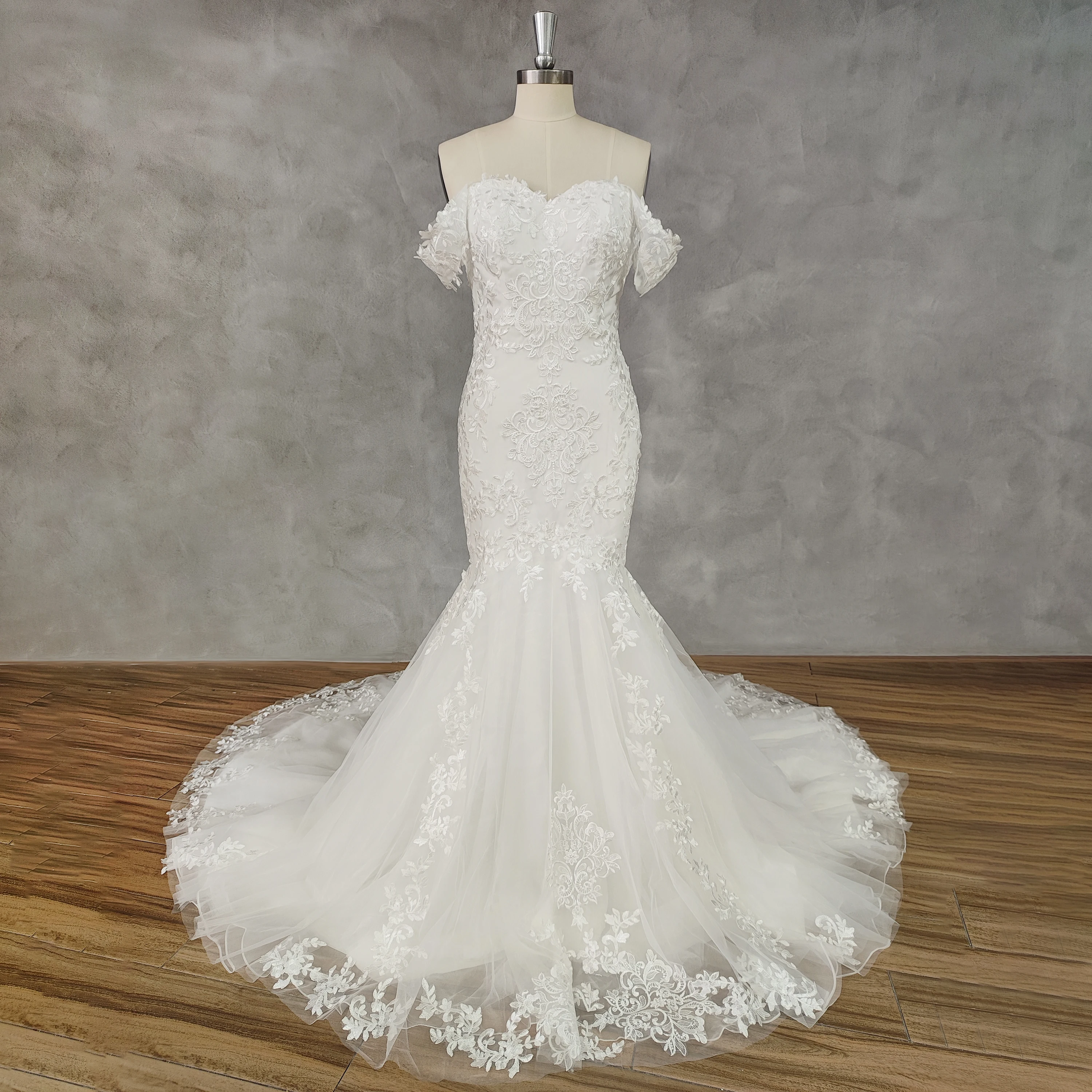 DIDEYTTAWL Real Picture Sweetheart Elegant Appliques Tulle Illusion Mermaid Wedding Dress Zipper Back Court Train Bridal Gown