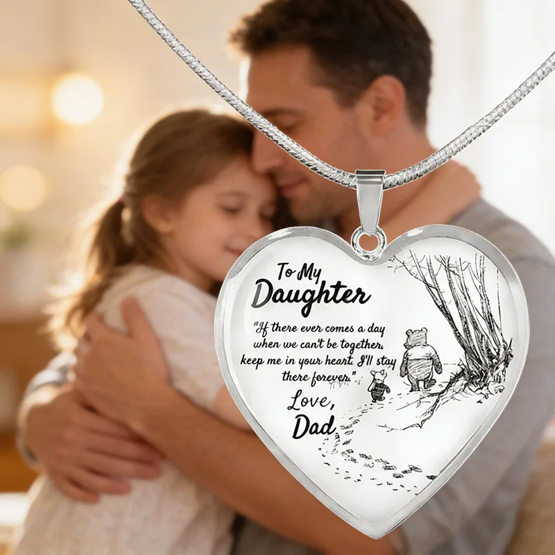Epoxy To My Daughter Necklaces Cartoon Bear Mom Dad Baby Heart Pendant Necklace For Girls Gifts