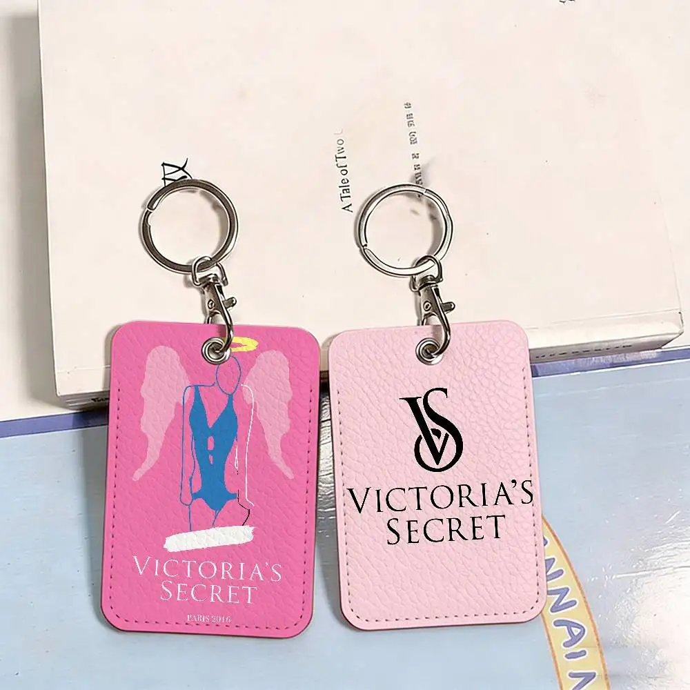 V-Victoria-logo-S-Secret Rectangle Keychain Card Holder, Badge Credit Card Holder, Student ID Card Holder, Bus Cards Cover