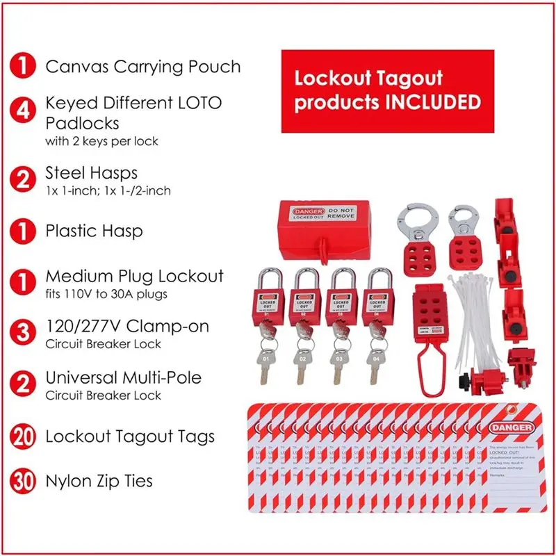 A27F-Locking Tag Kit Hasps Lockout Tagout Kit Clamps And Universal Multi-Pole Circuit Breaker Locks, Security Padlocks, Plug Loc