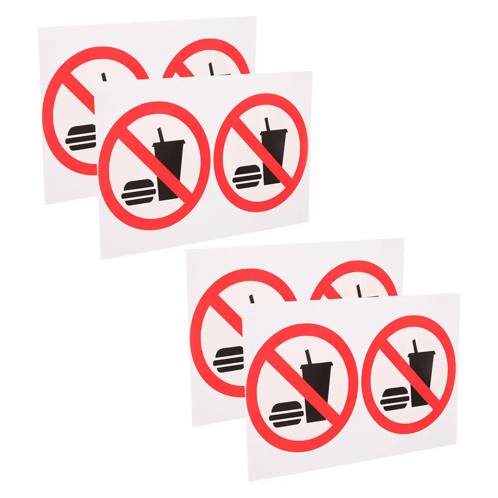 4 Pcs No Eating Drinking Stickers PVC Indoor Store Signs Warning Labels Door Poster Traffic Safety