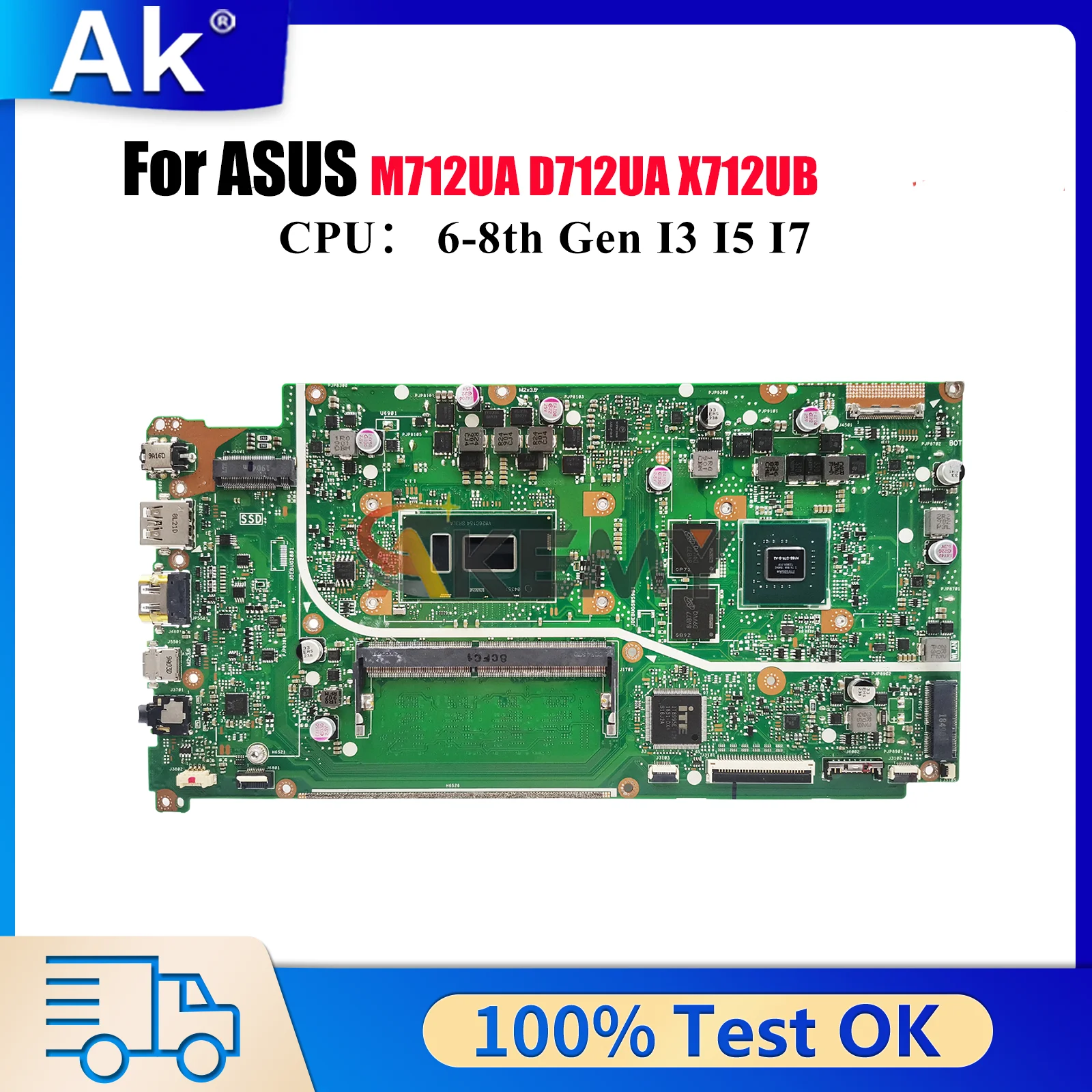 

X712UB Материнская плата для ноутбука ASUS VivoBook M712UA D712UA X712U X712UA Материнская плата для ноутбука с процессором I3 I5 I7 100% tests OK stk