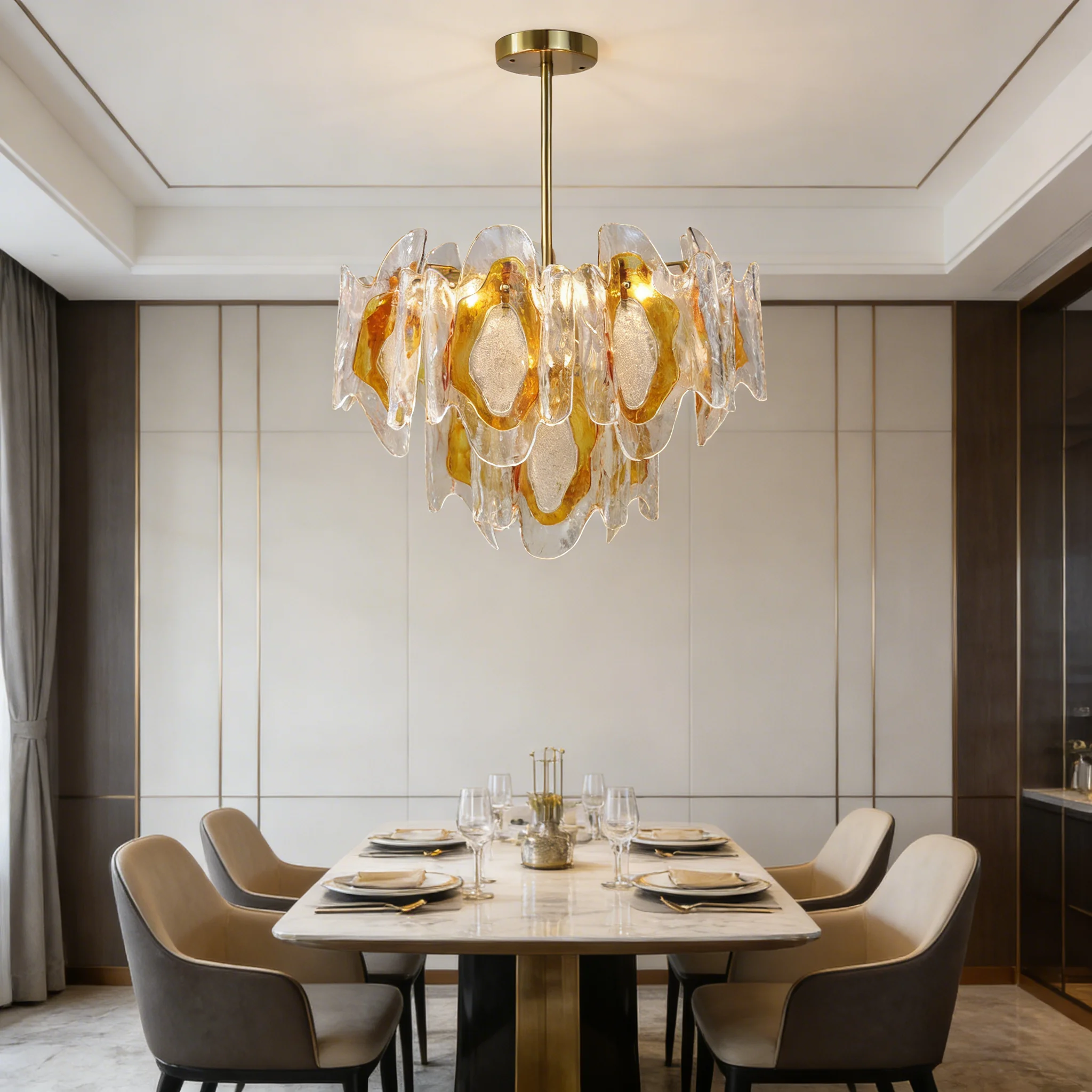 French Retro Amber Glass Chandelier Creative Medieval American Living Room Study Dining Room Bedroom Lighting