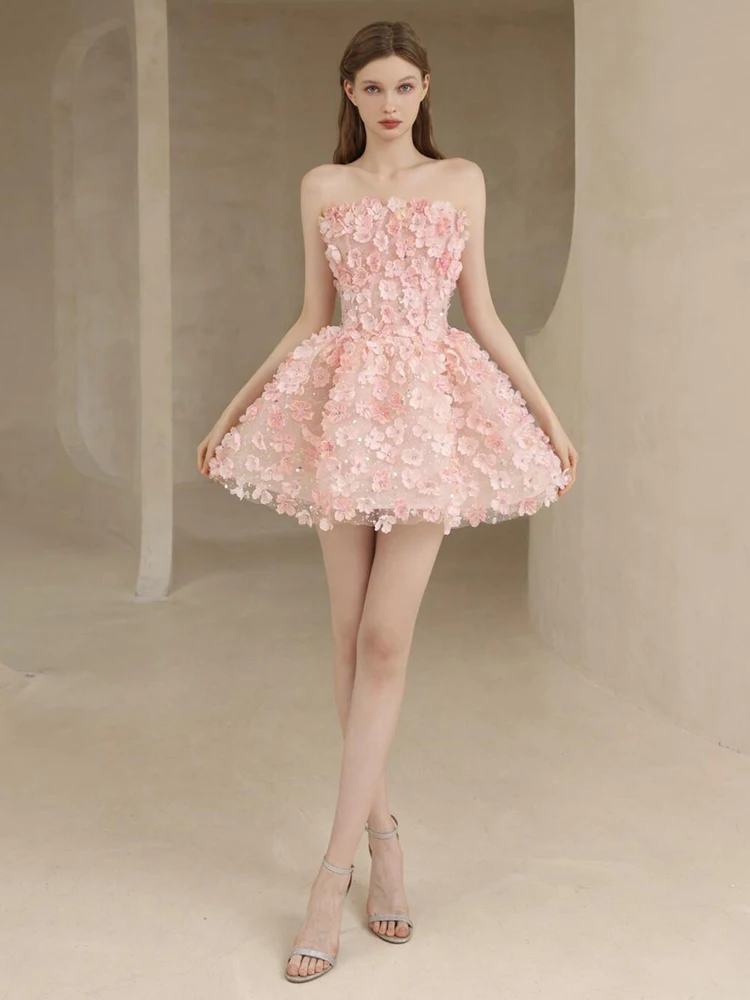 

Ele ort Wedding Dr for Women Pink Floral Embroidery Sweet Sle Zipper Bal Dr for Engagement Par