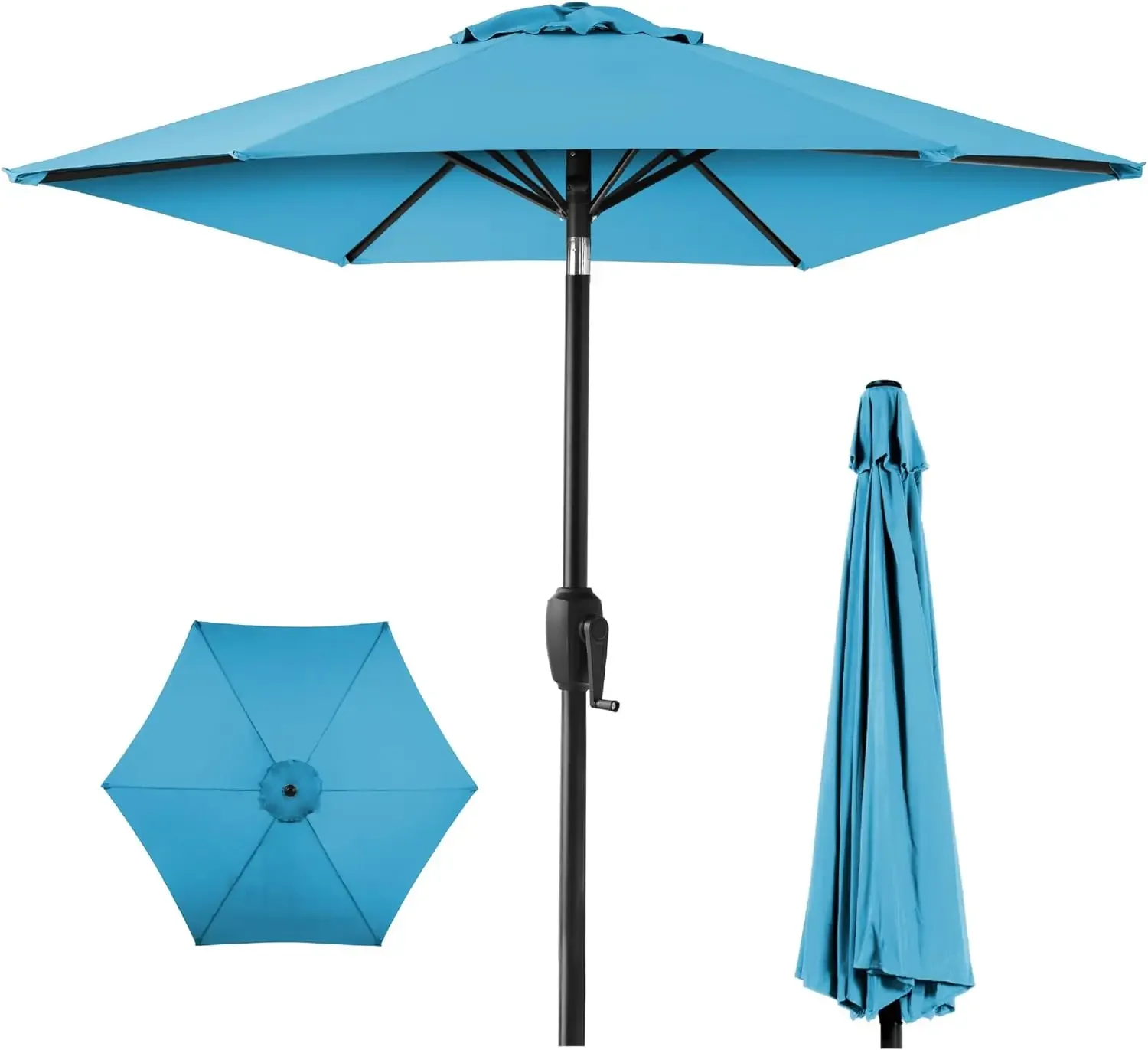 

7.5ft Heavy-Duty Round Outdoor Market Table Patio Umbrella w/Steel Pole, Push Button Tilt, Easy Crank Lift