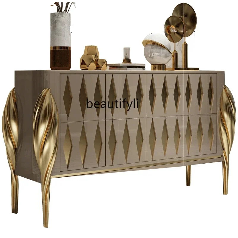 

new style Light Luxury Sideboard Cabinet Entrance Cabinet Hong Kong Style Post-Modern Simple Floor Cabinet Locker ss 7304