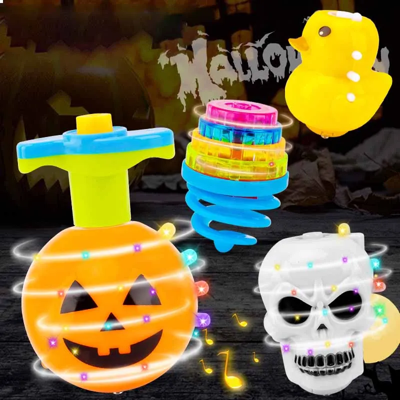 Kids Cartoon Simulation Pumpkin Light Press Rotating Gyro Toy Halloween Party Pumpkin Gyro Decompression Light-emitting Toys