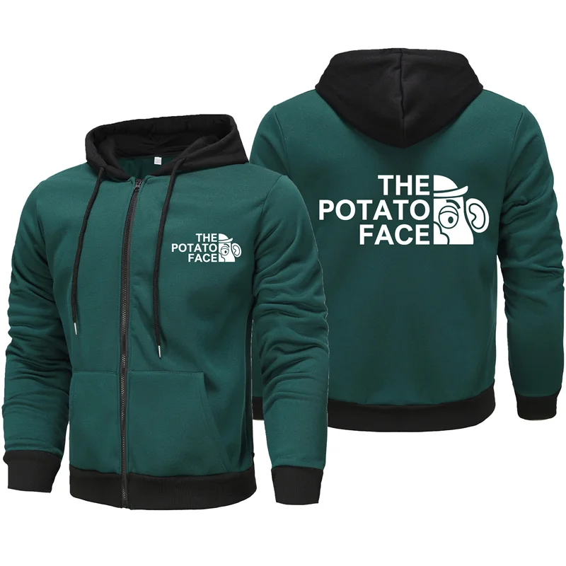 Autumn and Winter New Men\'s Zipper Hoodie Fashion THE POTATO FACE Printed New Zipper Hoodie Long sleeved Hoodie Top