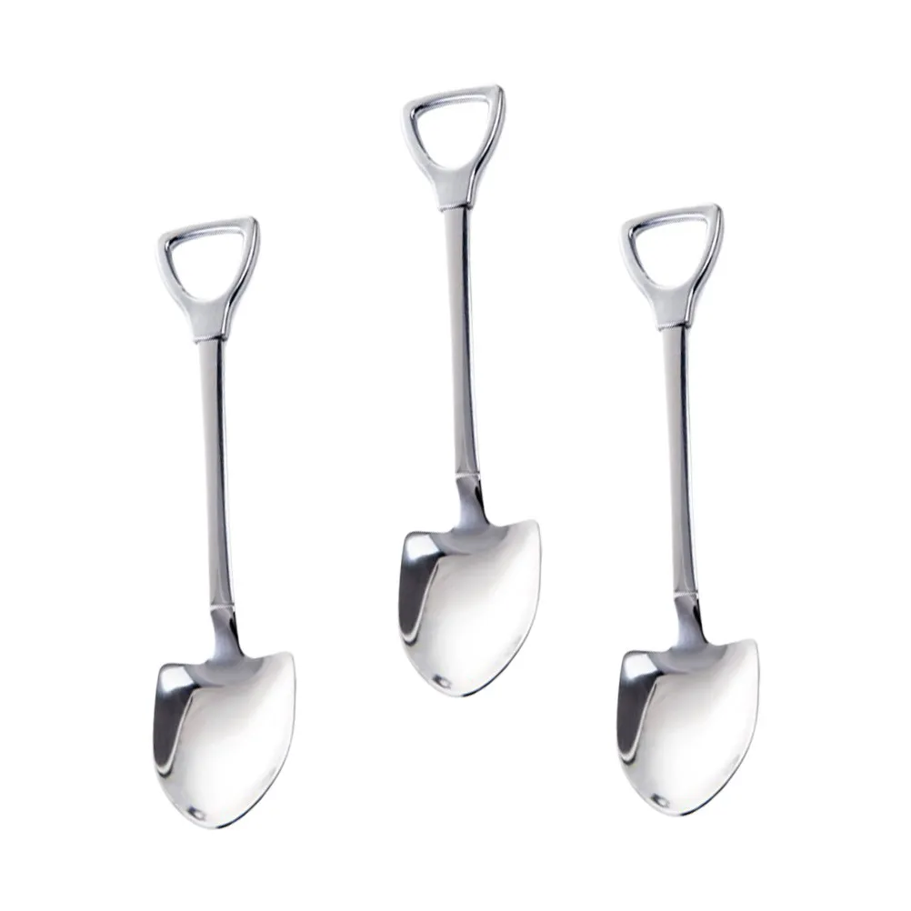 3Pcs Spade-Shaped Stainless Steel Stirrer Spoon Easy Clean Lightweight Smooth Handle for Bar Coffee Shop Home Stirring Spoon