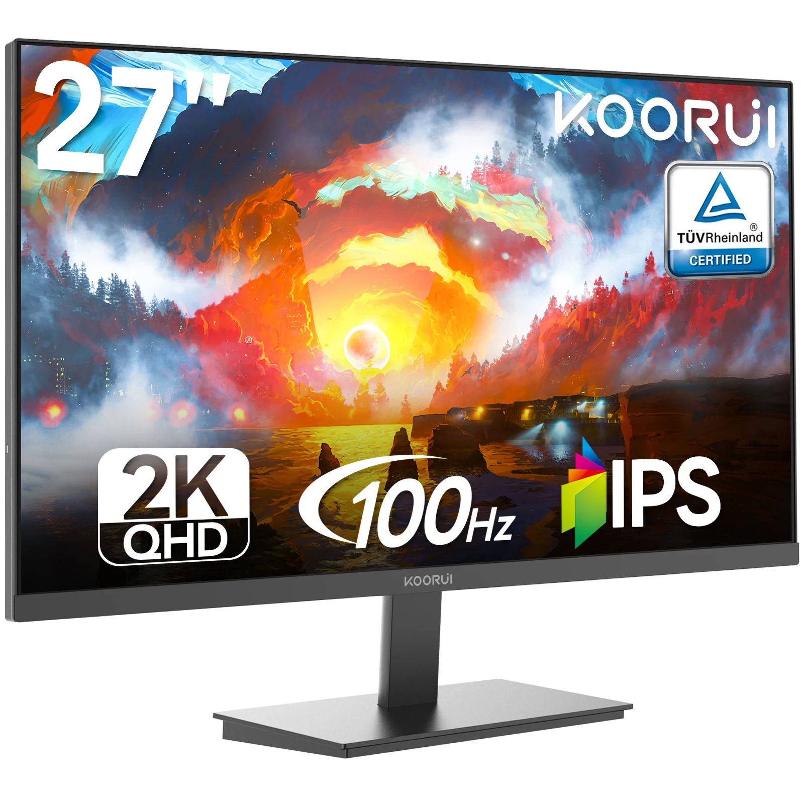 KOORUI E2721F Moniteur de jeu ultra-mince 27 pouces QHD 2560x1440 IPS, 100 Hz, 95% DCI-P3, synchronisation adaptative, 1 ms MPRT, VESA 100 x 100