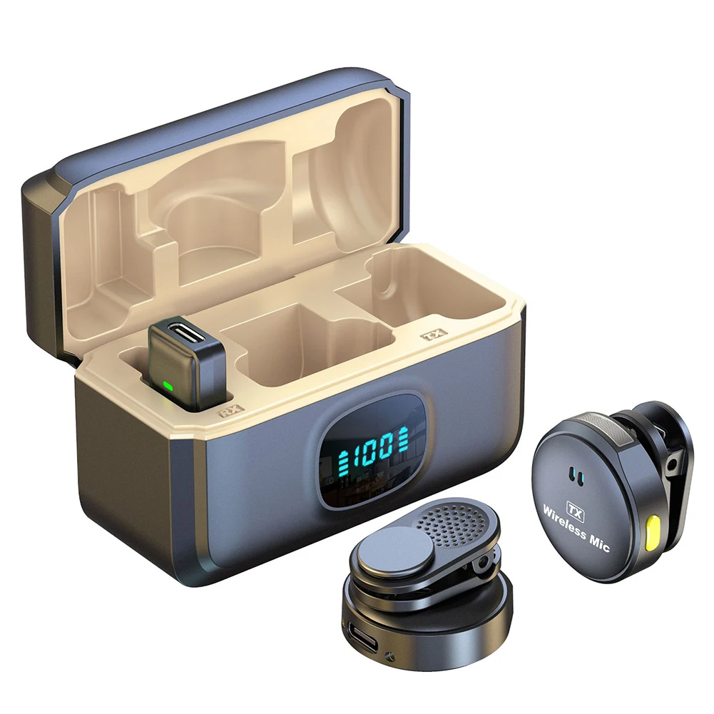 Microphone à collier à bouton magnétique sans fil avec étui de chargement, micro-cravate, micro-cravate, batterie 40h, vidéo statique, portée de 164 pieds