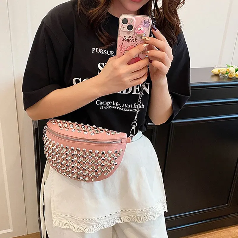 

Женская сумка через плечо в корейском стиле, модная, с бриллиантовой отделкой, универсальная, для ношения на груди, для поездок на работу, сумка-багет