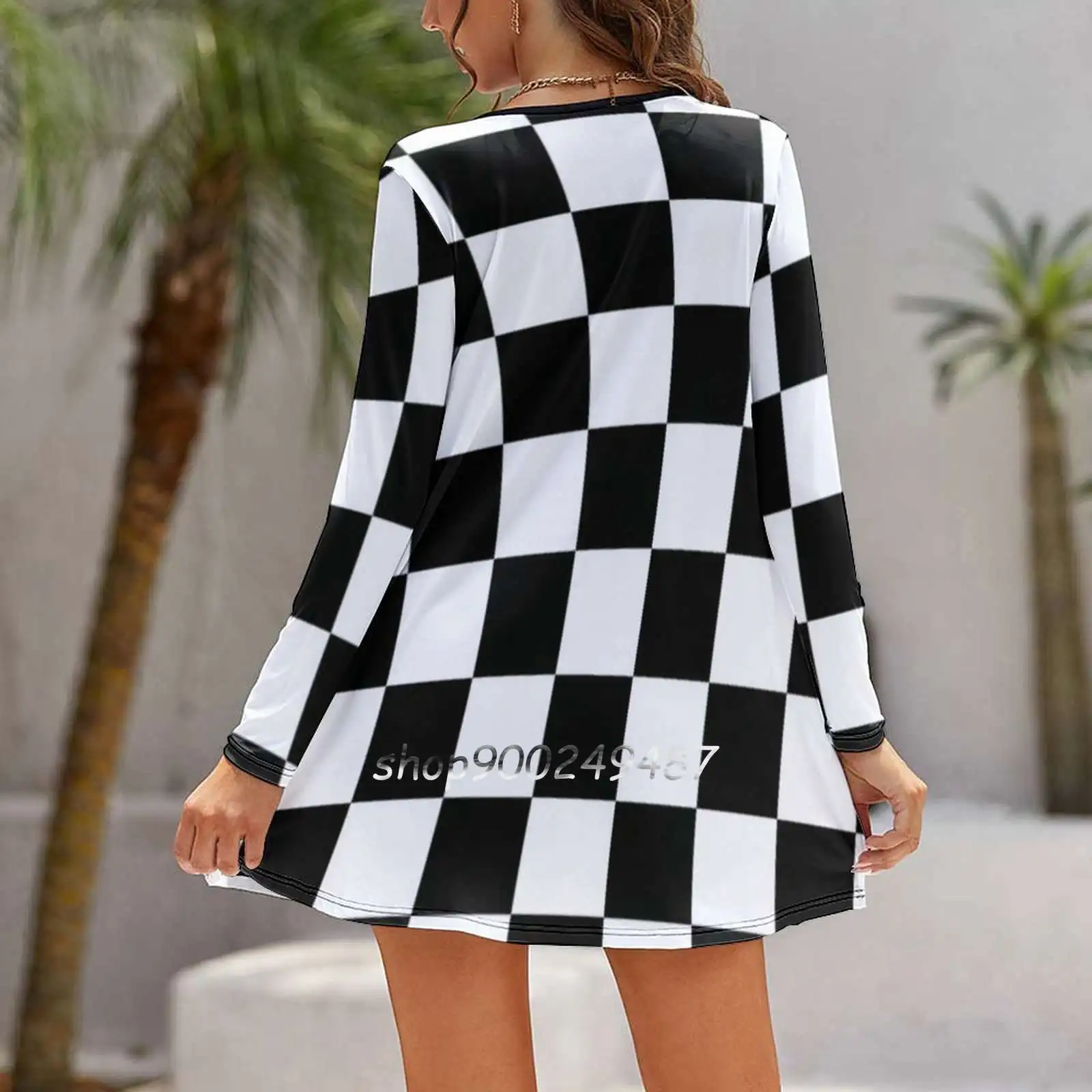 Checkered Flag , Win , Winner , Chequered Flag , Motor Slim Dress With Hollow Waist Autumn Winter Sexy V Neck Long Sleeve