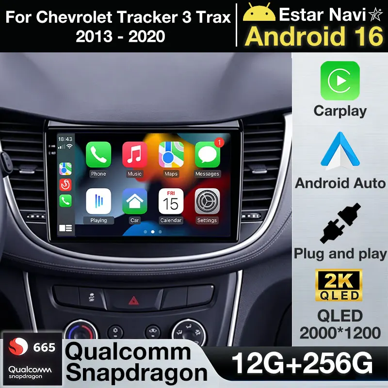 Radio para Auto con Android 16 para Chevrolet Tracker 3 Trax 2013-2020, Reproductor Multimedia Estéreo, Navegador, Carplay Inalámbrico, Unidad Principal Estéreo con Bluetooth