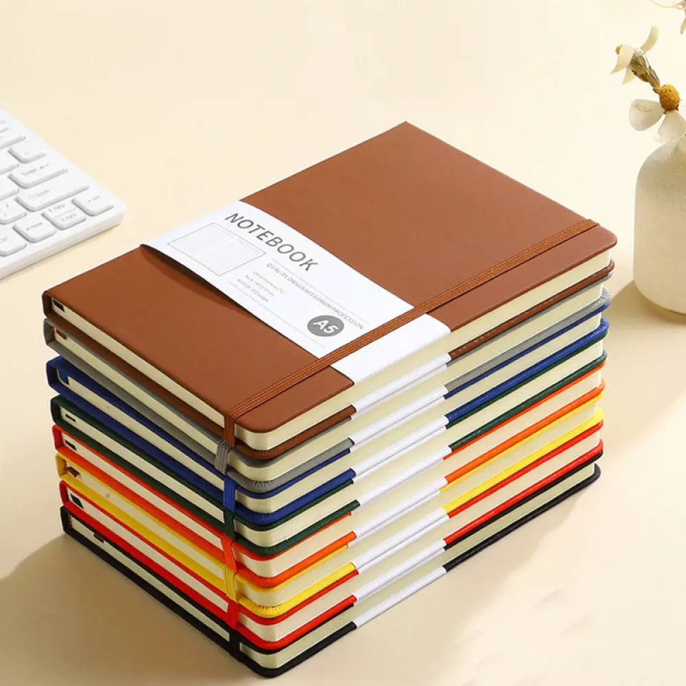 Durable A5 Notebook PU Leather Journal Office Diary Hardcover Planner Writing Notepad Elastic Closure Business Supply