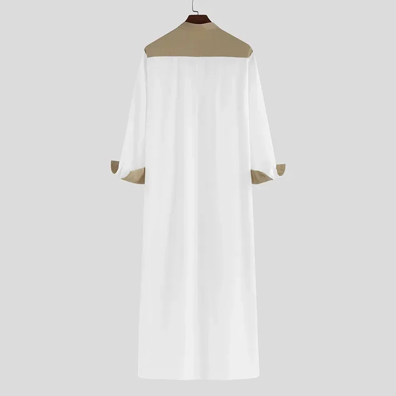 2025 ثوب مسلم مريح للرجال قفطان كم طويل ألوان متباينة ملابس إسلامية رقبة مندرين رداء إسلامي للشرق الأوسط #1