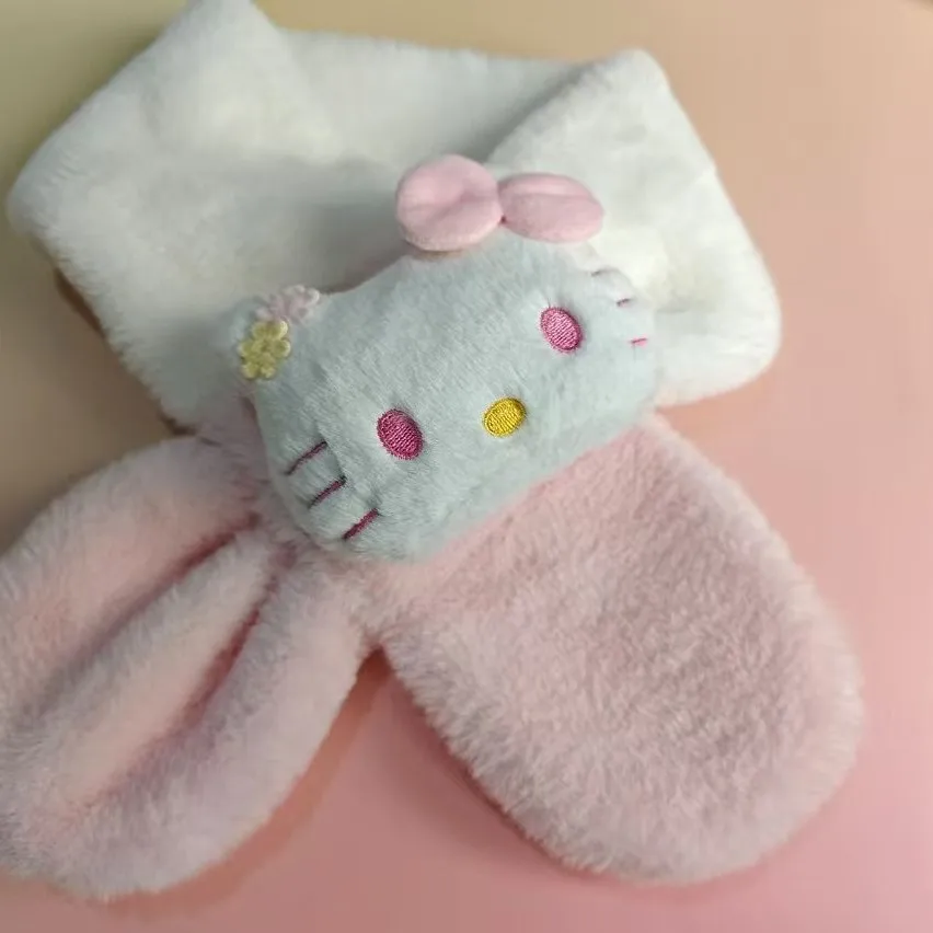 وشاح هالو كيتي للأطفال متطابق الألوان للخريف والشتاء، وشاح قطط KT لطيف، دافئ وسميك، رقبة كرتونية مقاومة للرياح