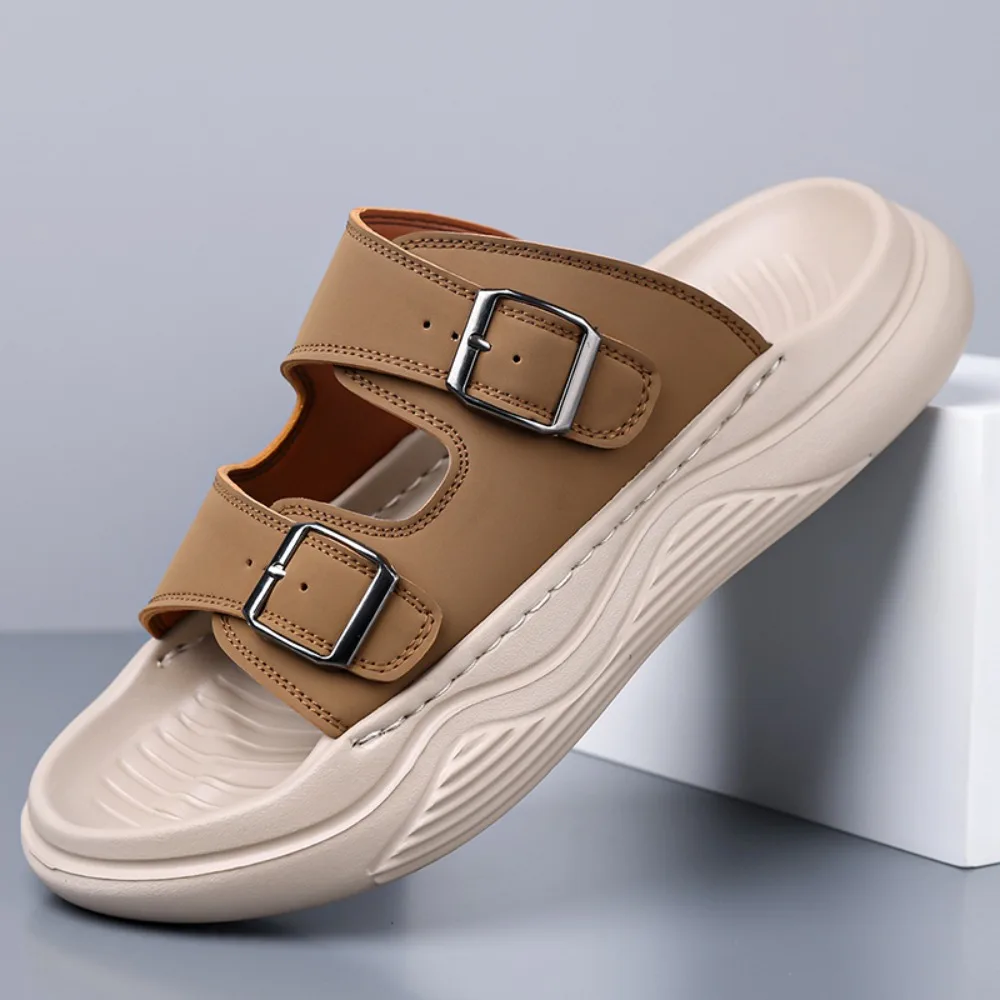 

Мужские летние пляжные шлепанцы Birkenstyle с толстой подошвой: модные, нескользящие, износостойкие, легкие, повседневные сандалии без застежек