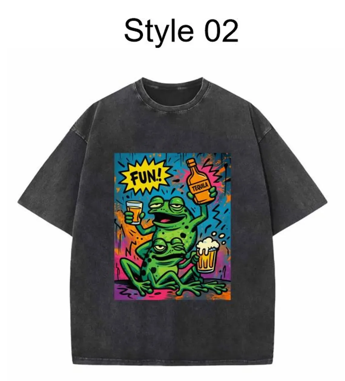 Vintage Washed Frog Graphic T-Shirt Men Streetwear Oversized Funny Animal Tee Hip Hop Harajuku Top Casual Acid Wash Gray Shirt
