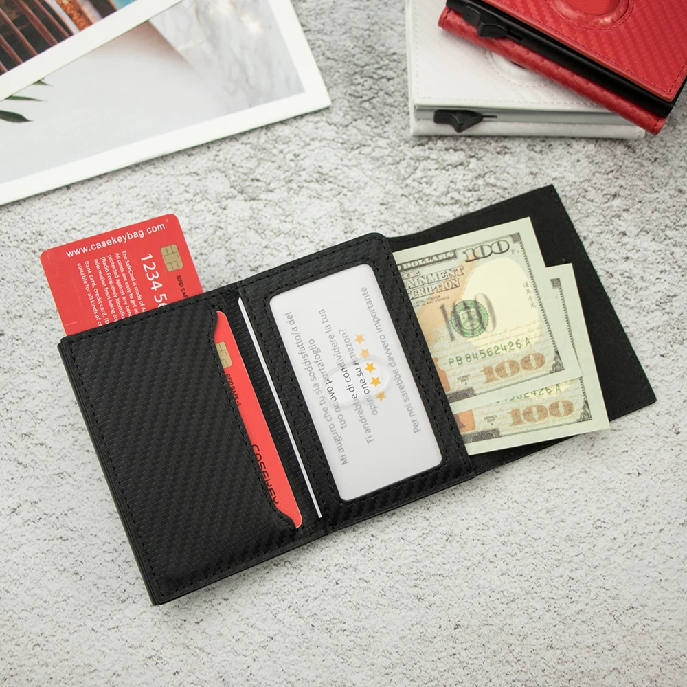 CASEKEY Rfid Carbon Fiber Card Holder Airtag Smart Wallet Slim Coin Pocket Bank Credit Cardholder Case Portefeuille En Carbone