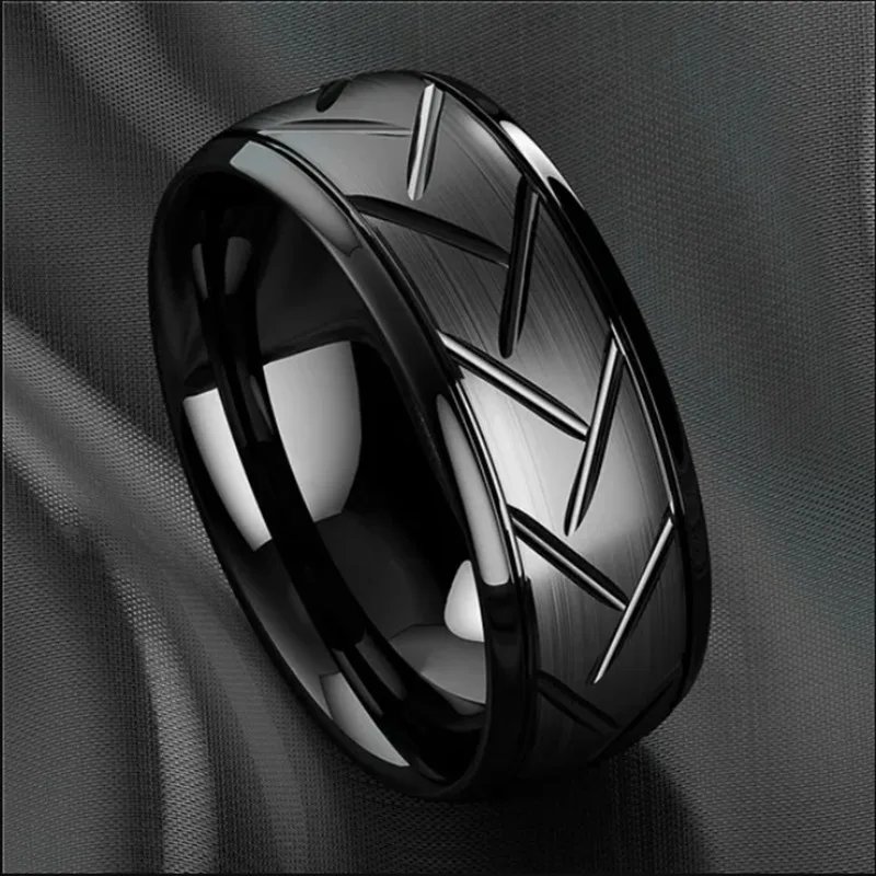 Modern 8mm Black Titanium steel Rings for Men Women Groove Multi-Faceted Stainless Steel Men Ring Wedding Band Jewelry Wholesale