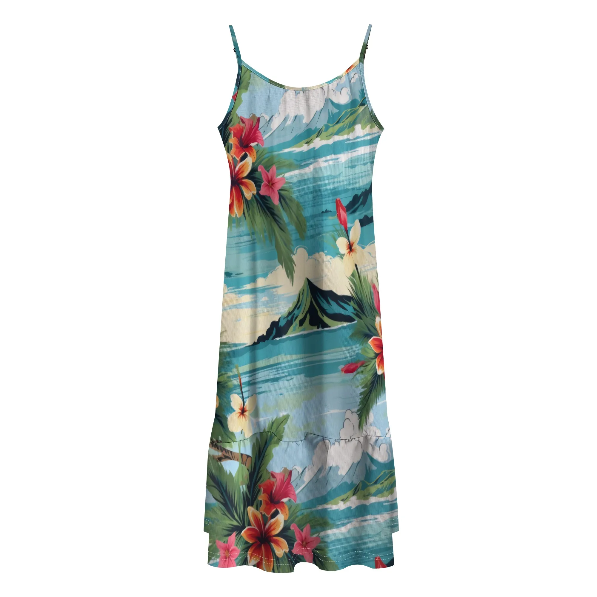 EQQZD セクシーなシャーリングキャミドレス女性のための膝丈ノースリーブスリムフィットサマードレス