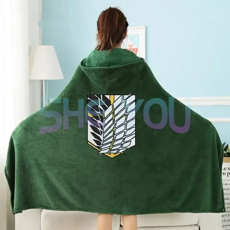 

Anime Throw Blanket Wearable Cloak Cape Plush Hoodies Wings of Freedom Scout Regiment Shingeki No Kyojin