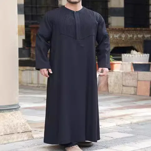 2025 メンズロングシャツカジュアルユースレギュラーブラックイスラム教徒ローブイスラム教徒ロングドレスローブアバヤラマダンドバイ高級イスラムエレガント
