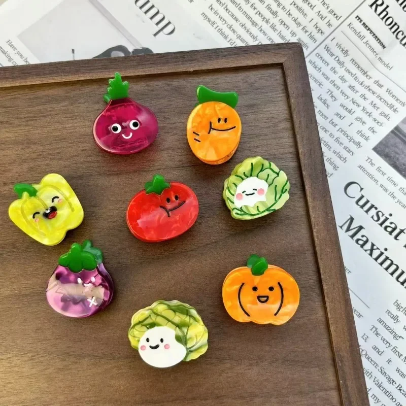 New Cute Cartoon Vegetables Hair Claw Acetate Summer Small Pumpkin Eggplant Crab Hair Clips for Woman Korean Hair Accessories