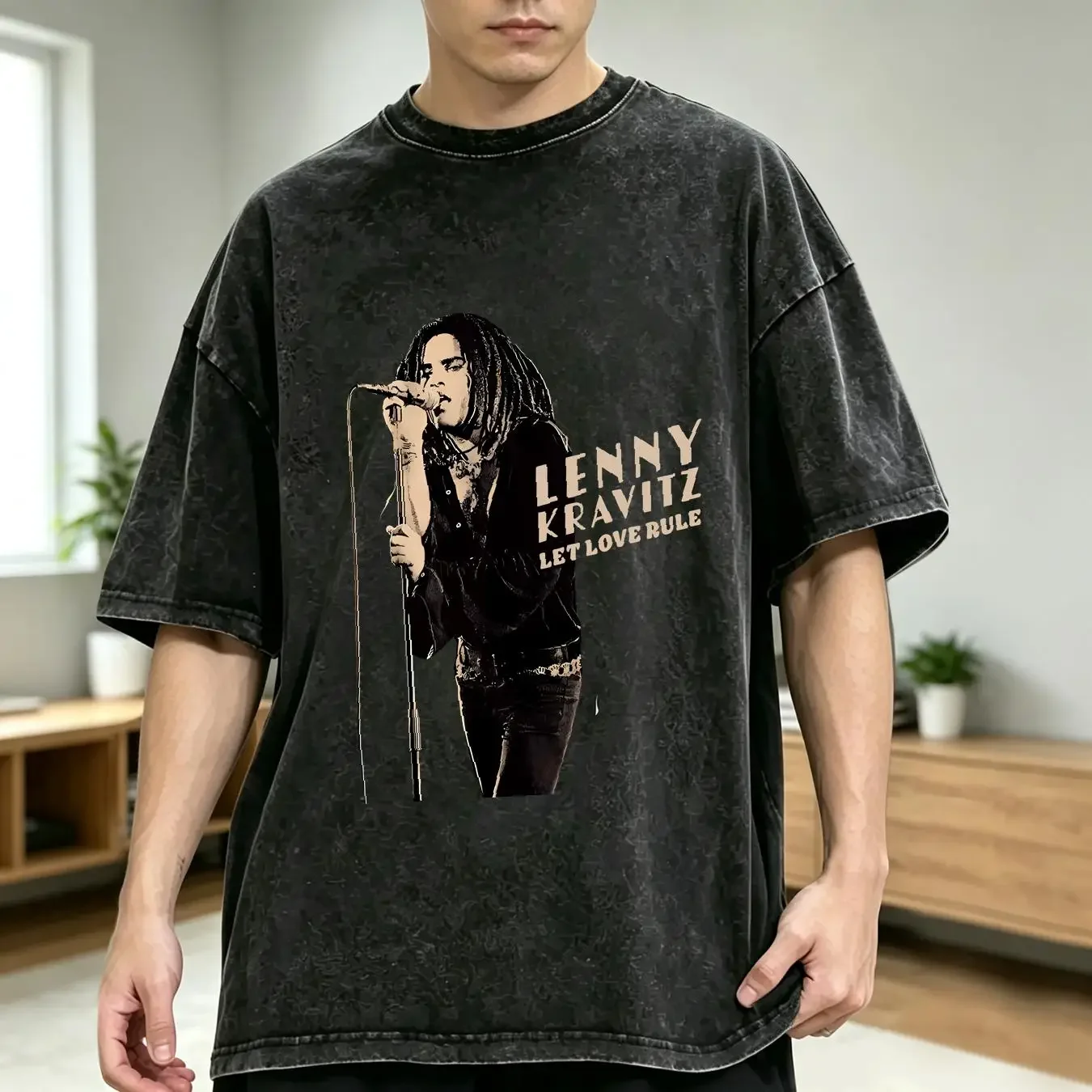 washed T Shirt Lenny Kravitz Stark Microphone Officially Licensed Adult long or short sleeves vintage Washed