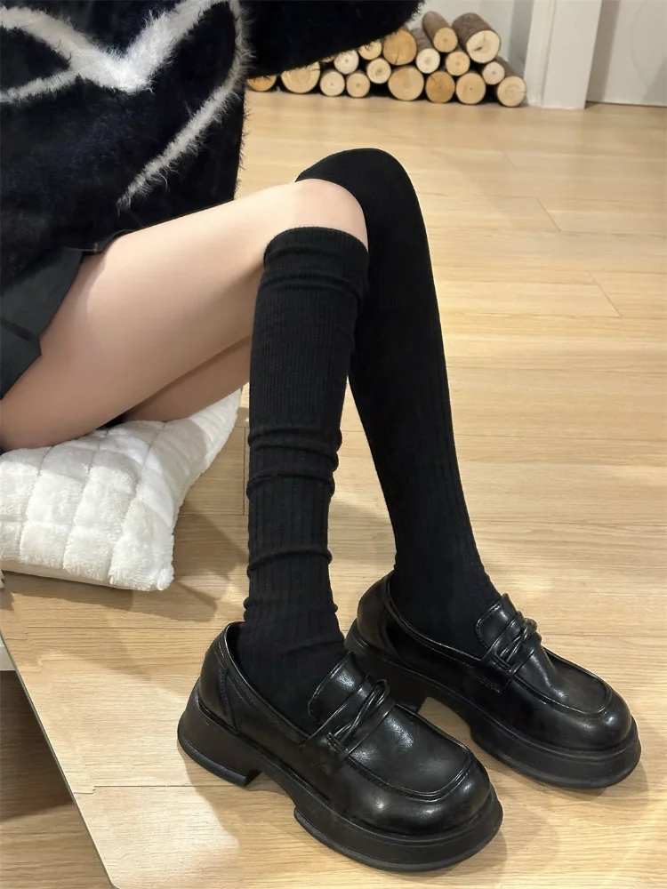 Fashion Pure Cotton Knee-High Socks Solid Color Calf Foot Knee Length Stockings For Women Girls Jk Slimming Boots Sock Japanese