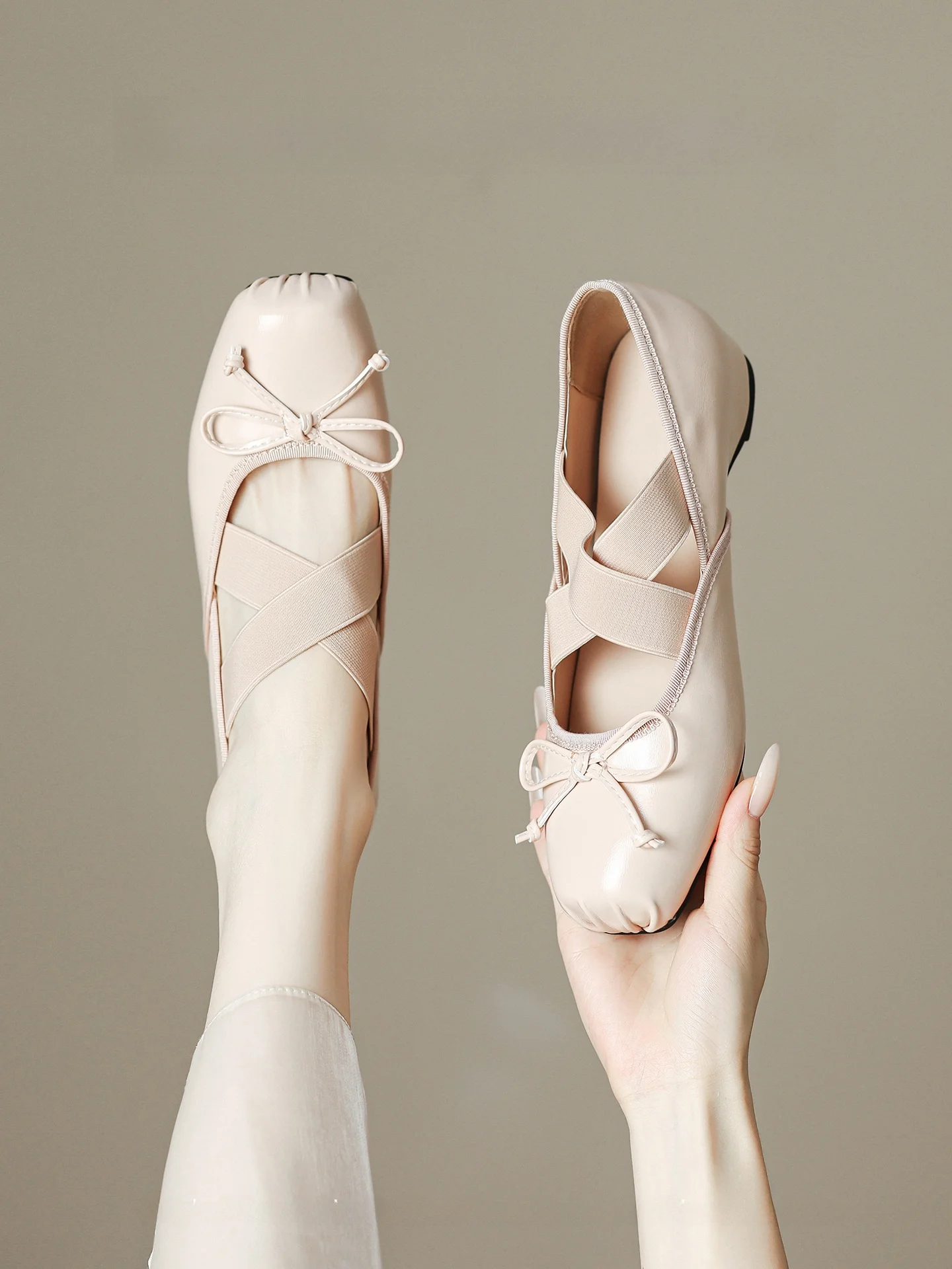 ballet-flat-shoes-women's-pink-mary-janes-increased-height-3cm-slip-on-casual-footwear-korean-style-ultra-fine-fiber