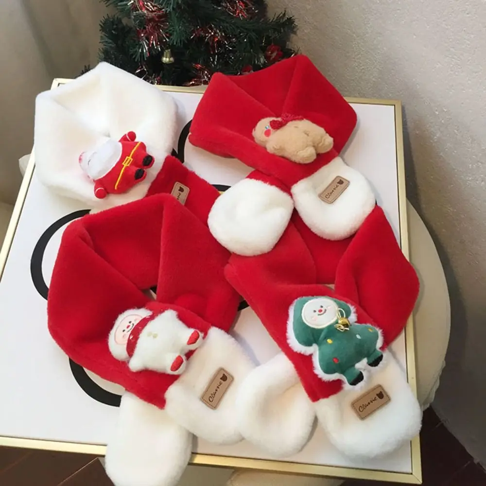 

Contrast Color Christmas Plush Cross Scarf Santa Claus Doll Children Fleece Muffler Gingerbread Man Cloth Accessories
