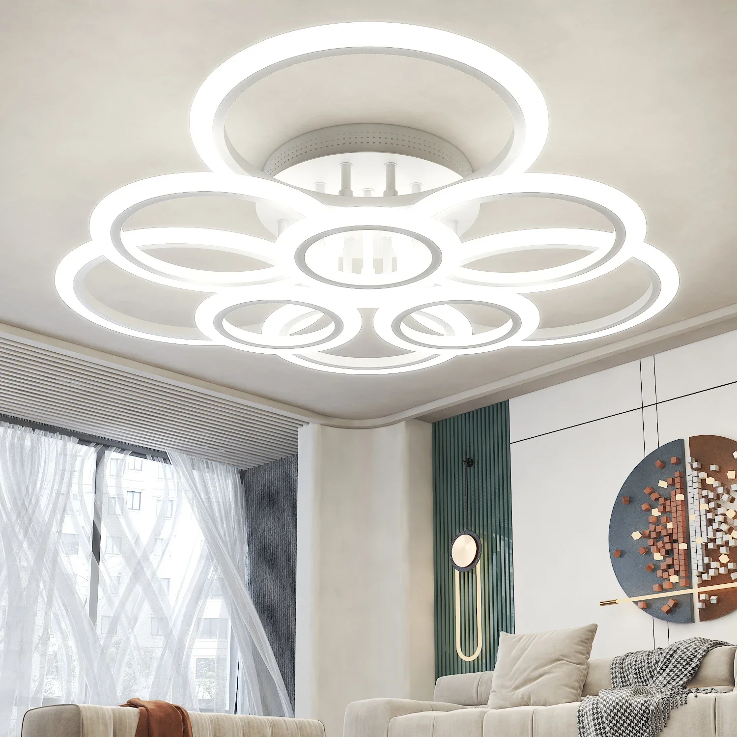 

LED Ceiling Light Creative Ring Stepless Dimming Chandelier Support Smart Remote Control For Living Room Daily Lighting Fixtures