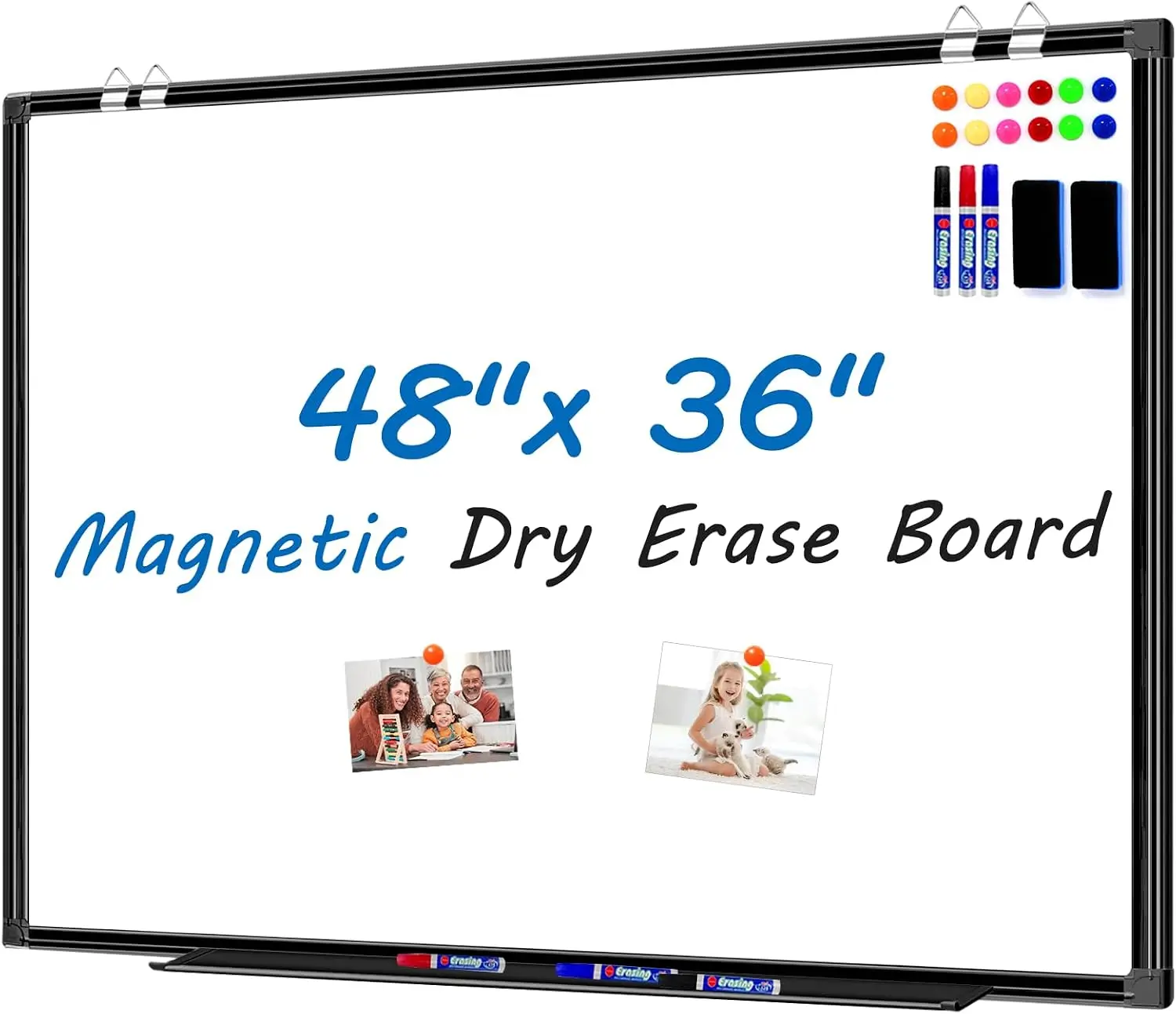 Magnetic Dry Erase Board 48' X 36', Aluminum Frame Wall-Mount Whiteboard with Marker Tray, 6 Markers, 12 Magnets & 2 Erasers for Home, School, Office