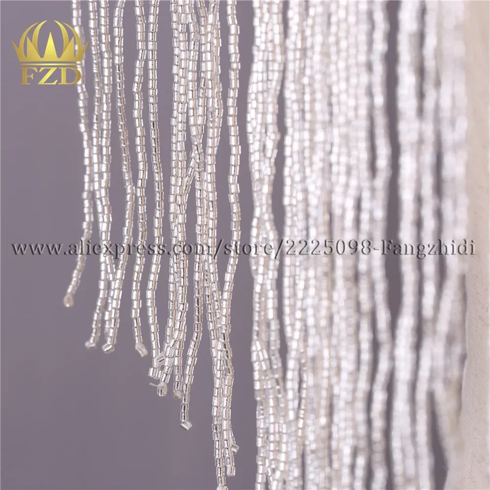 FZD 1 Peice Handmade rhinestone AB Silver Crystal Beaded Sewing Tassel Patches Applique Rhinestones Trimming for Women Clothes