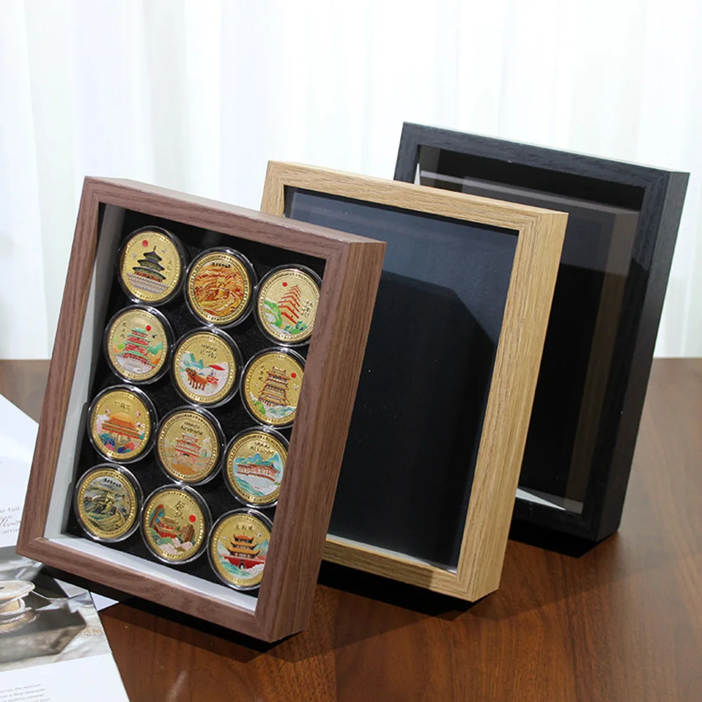 Exquisite Walnut Commemorative Coin Storage Box, Dustproof Wooden Display Case, Collection Box for Coins Badges Pins