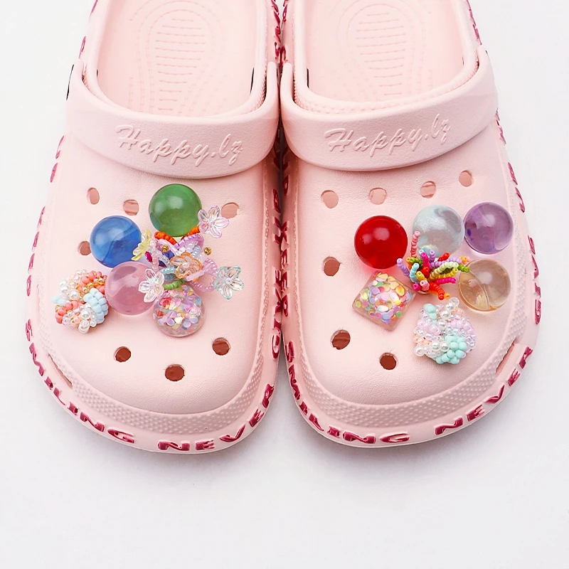 Colorful Bead Butterfly Shoe Charms, Transparent Round Ball Resin Shoe Buttons, Removable DIY Shoe Decorations for Clog Sandals