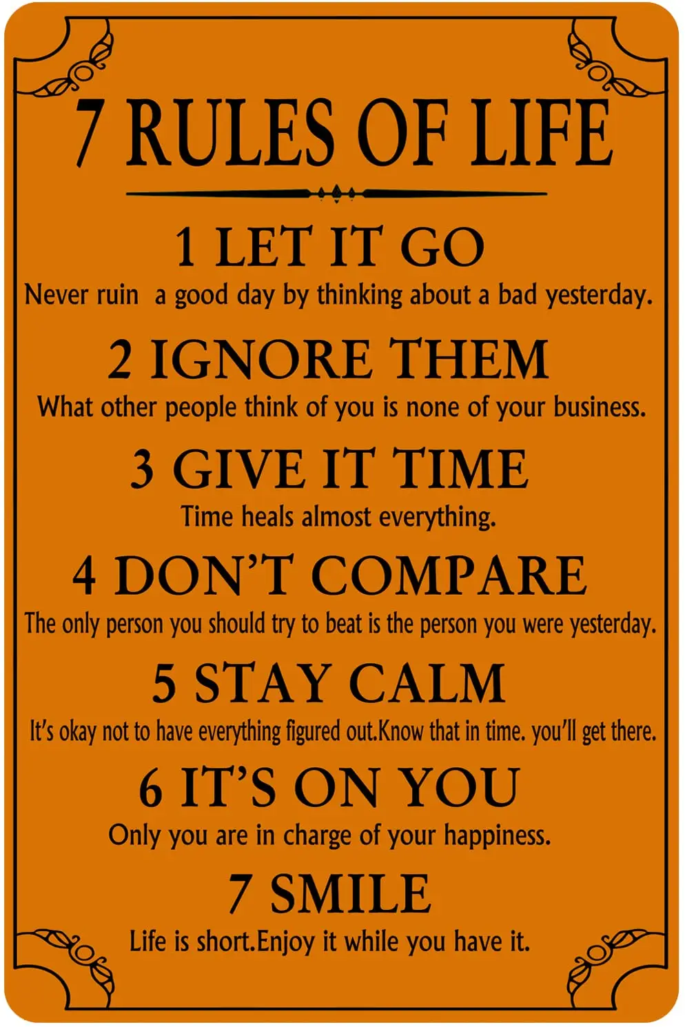 7 Rules of Life Motivational Positive Quotes Poster Wall Decor Inspirational Tin Signs For Bedroom or Home Office 8