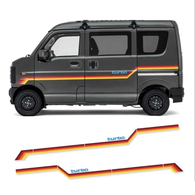 

Pair Sport Car Sticker Waist line Custom Precut Retro Tricolor Stripes Decal Vinyl Wrap Graphics for Suzuki Every