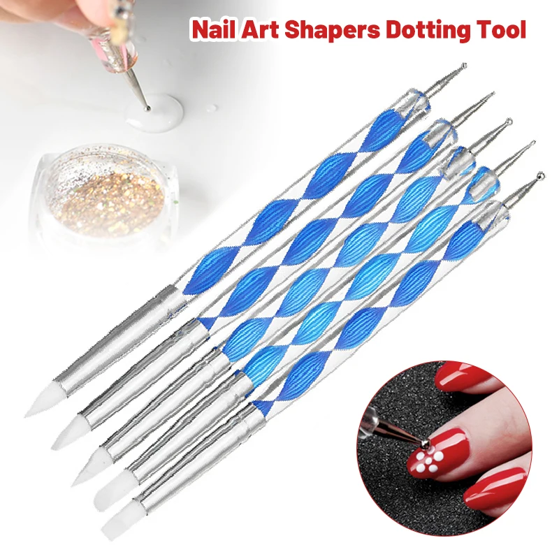 5pcs 15cm Double-ended Silicone Head Carving Dotting Pen Brush Modeling Dotting Nail Art Pottery Clay Tool DIY Sculpting Tools