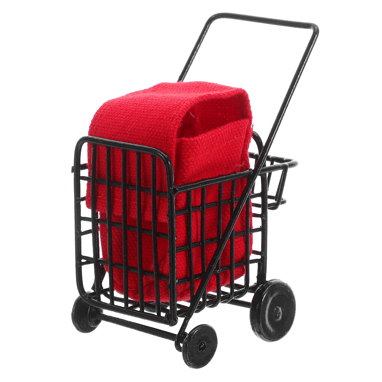 Mini carrinho de compras de metal para crianças ornamentos mercearia fingir jogar preto em miniatura casa de bonecas carrinhos supermercado criança