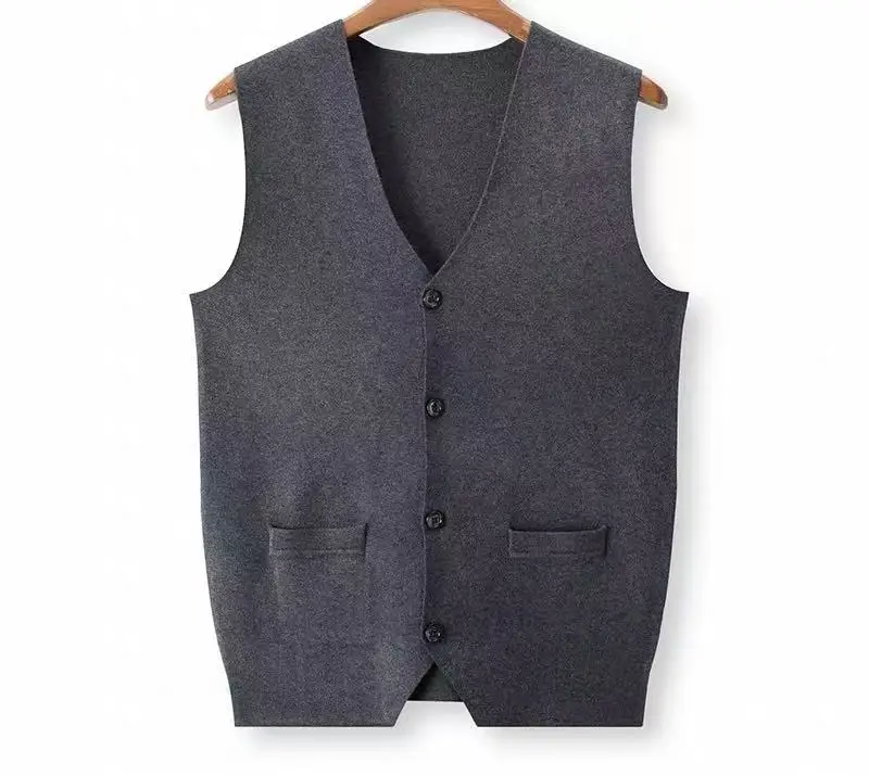 100% pure cashmere vest padded autumn and winter solid color cardigan men's casual vest