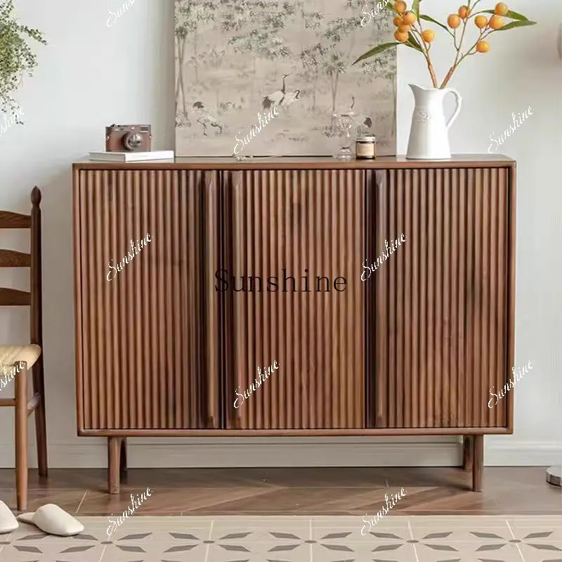 Nordic solid wood home simple modern storage cabinet black walnut shoe cabinet  FT