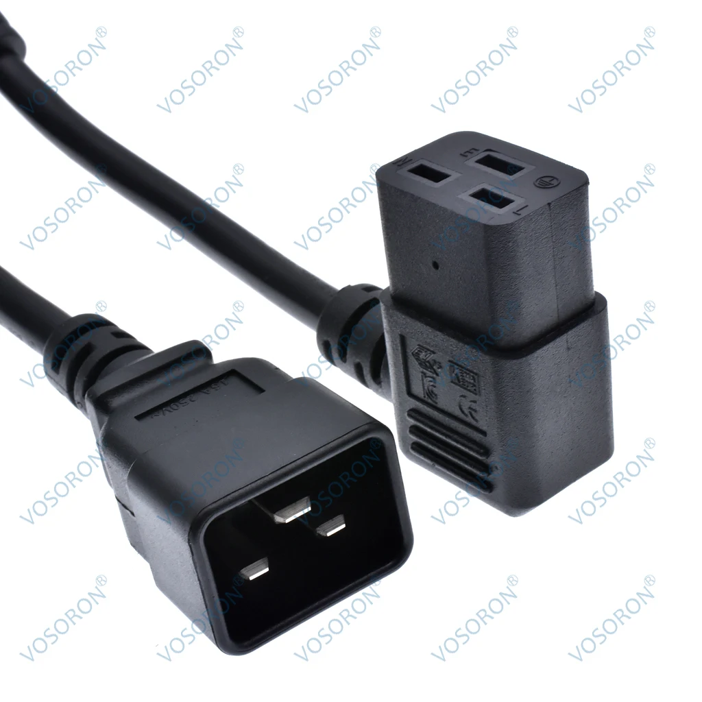 IEC320 C20 to Right Angled C19 Power Cable Cord for Server/PDU 16A Heavy-Duty Computer Power Cord L-shaped